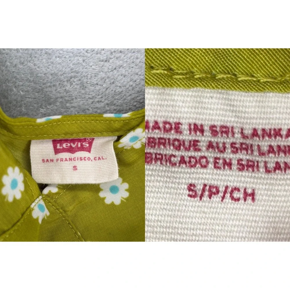 Levi's Mini Slip Dress Small Green Daisy Floral Tie Strap Sun Dress